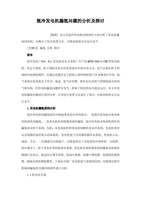 氢冷发电机漏氢问题的分析及探讨