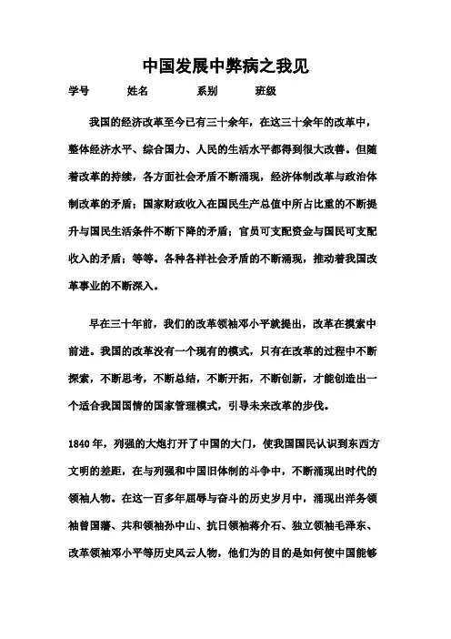 中国发展中弊病之我见