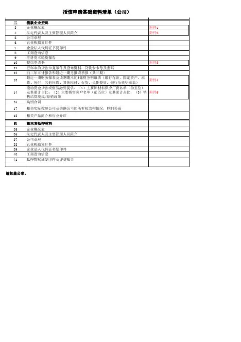 企业授信资料清单