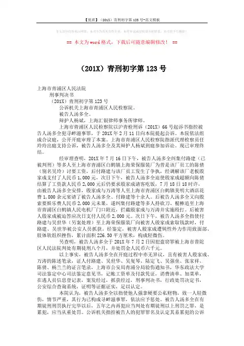 【优质】(201X)青刑初字第123号-范文模板 (3页)