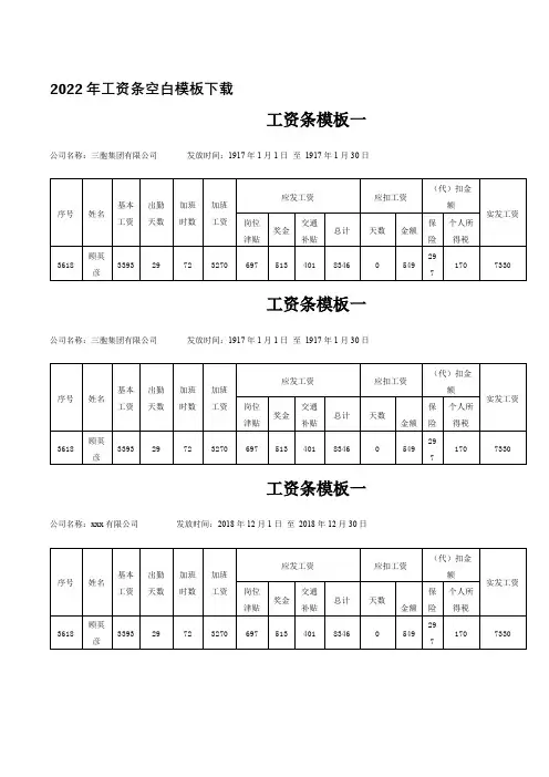 2022年工资条空白模板下载