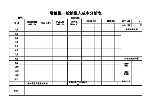 增值税一般纳税人成本分析表