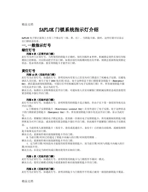 (整理)SAFLOK门锁系统指示灯介绍.
