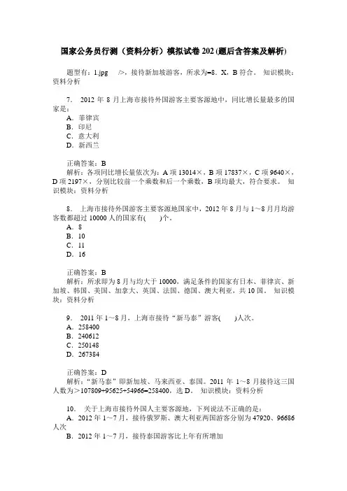 国家公务员行测(资料分析)模拟试卷202(题后含答案及解析)