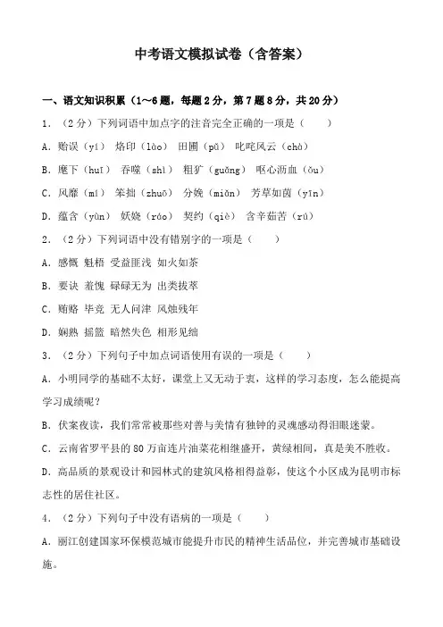 中考语文模拟试卷(含答案)