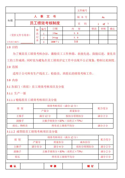 员工绩效考核制度 2