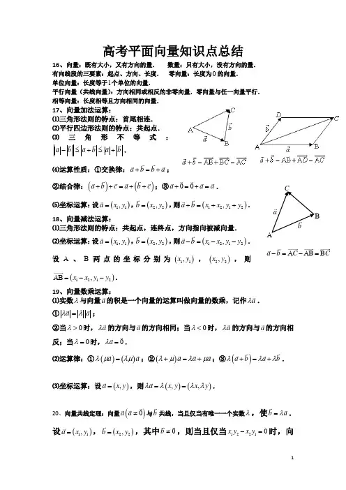 高考平面向量知识点总结