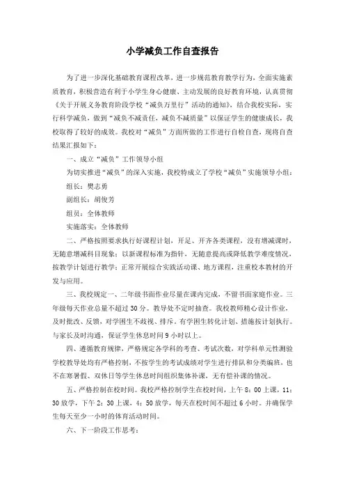 小学减负自查报告