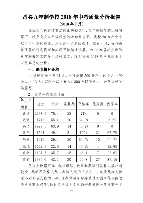 中考质量分析报告