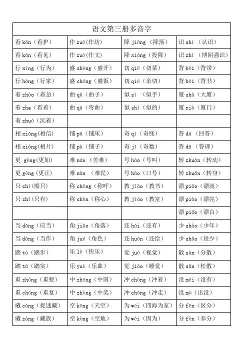人教版语文(小学二年级上册)多音字汇总