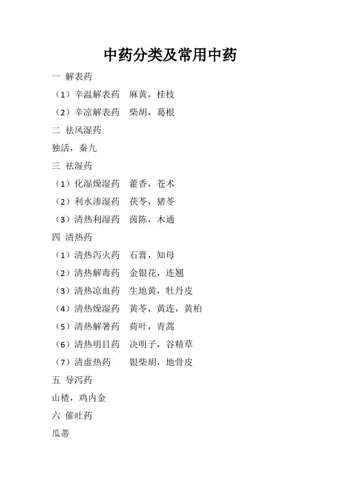 中药分类及常用中药