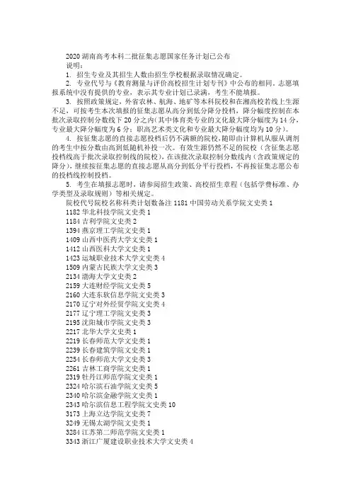 最新湖南高考本科二批征集志愿国家任务计划已公布