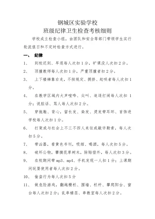 班级纪律卫生检查考核细则