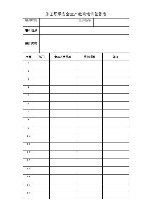 安全生产培训签到表