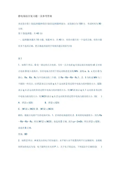 静电场综合复习题一及参考答案