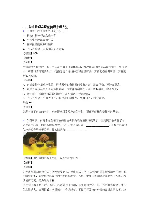 2020-2021备战中考物理声现象问题求解热点考点难点含答案