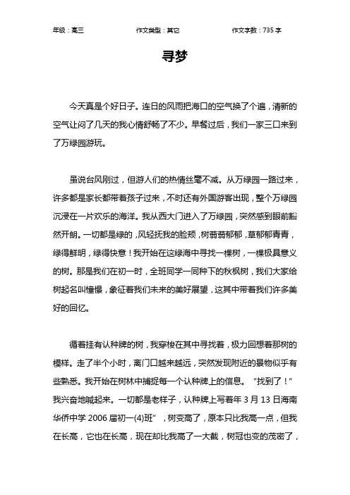 寻梦作文【高中高三700字】