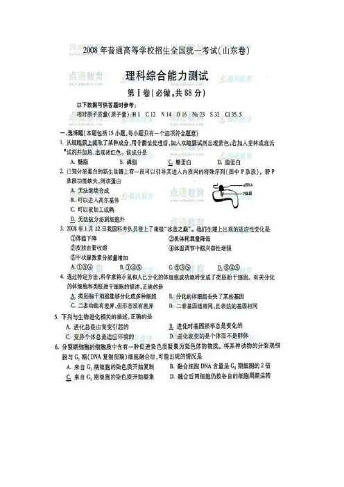 2008年高考山东生物(附答案)