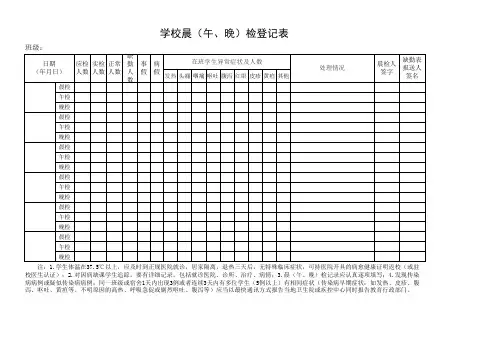晨检、因病缺课登记表