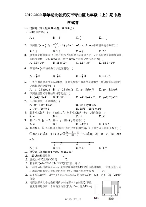 2019-2020学年湖北省武汉市青山区七年级(上)期中数学试卷-解析版