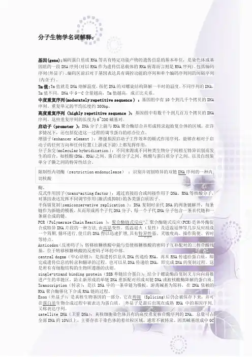 名词解释—分子生物学