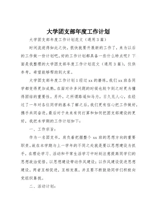 大学团支部年度工作计划