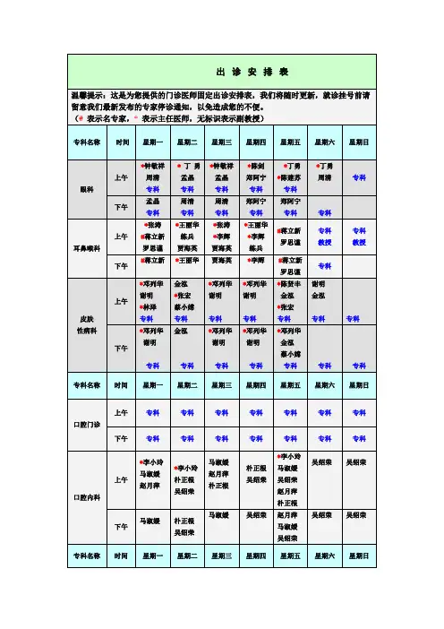出 诊 安 排 表 - 暨南大学附属第一医院(广州华侨医院)