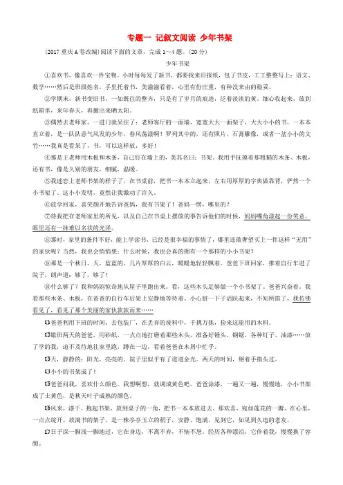2018年中考语文总复习现代文阅读专题一记叙文阅读少年书架