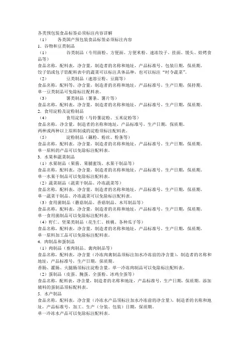 各类预包装食品标签必须标注内容详解