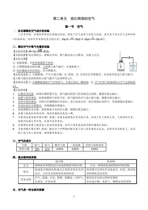 初三化学知识点与复习题第二单元__我们周围的空气