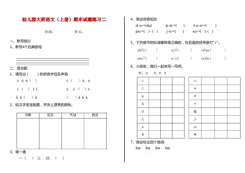 幼儿园大班语文(上册)期末试题练习二