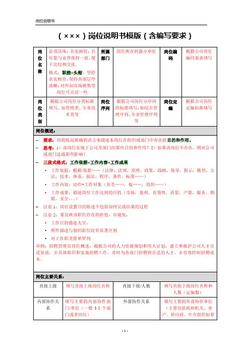 岗位说明书模板(含编写要求)
