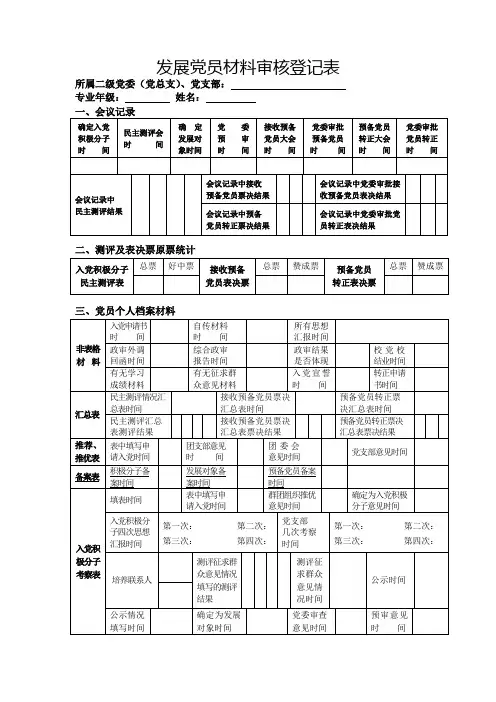 发展党员材料审核登记表