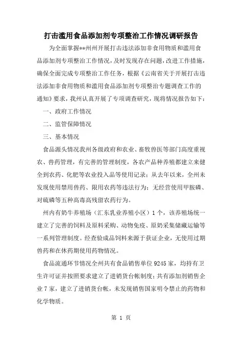 2019年打击滥用食品添加剂专项整治工作情况调研报告-范文资料