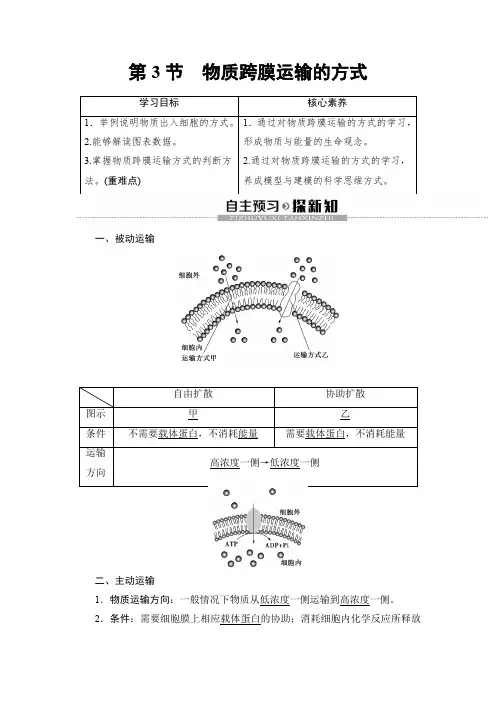 2019-2020人教版生物必修1 第4章 第3节 物质跨膜运输的方式