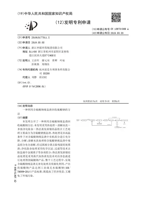 【CN109704369A】一种利用含硫酸钠废盐渣回收硫酸钠的方法【专利】