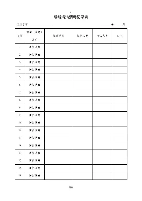 场所清洁消毒记录表1