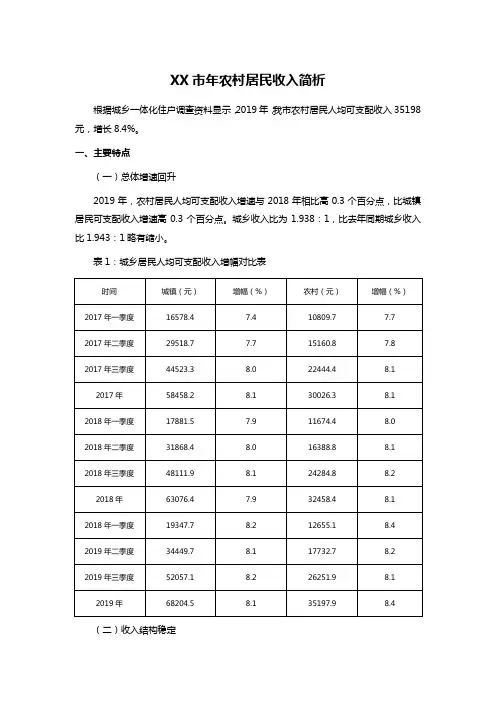 XX市年农村居民收入简析