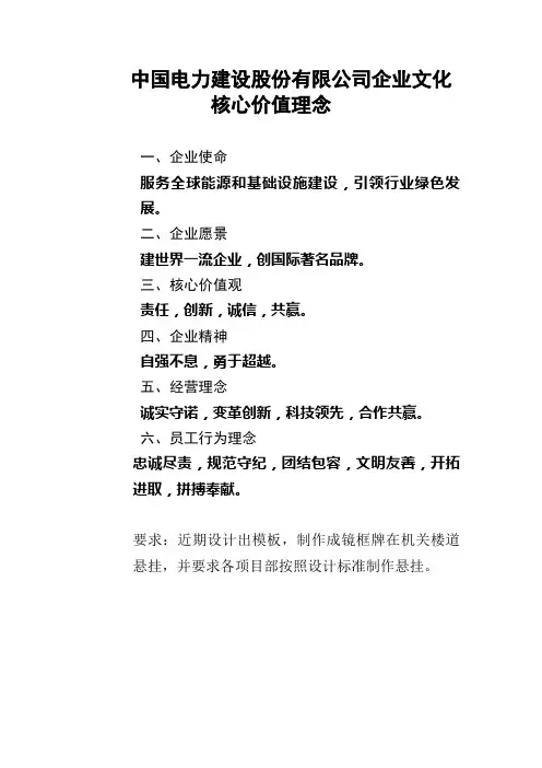 中国电建企业核心价值理念