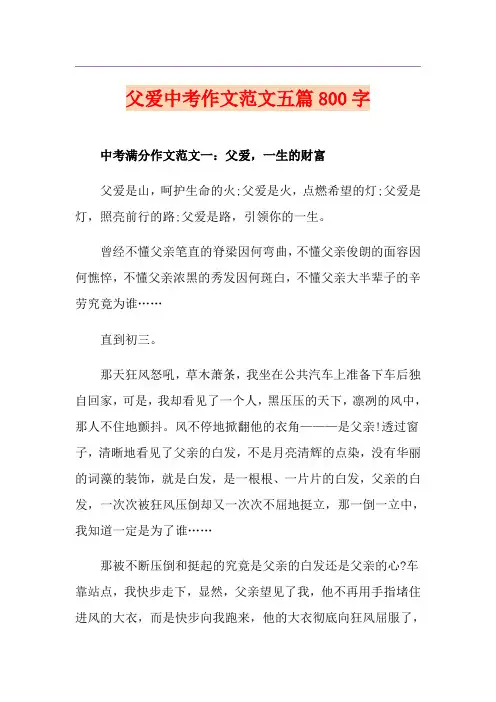父爱中考作文范文五篇800字