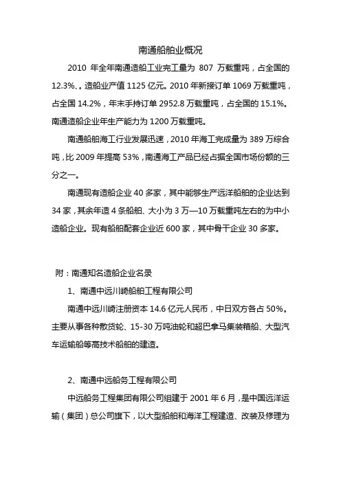 2010年南通船舶业概况