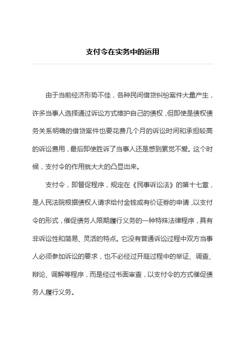 支付令：支付令在实务中的运用