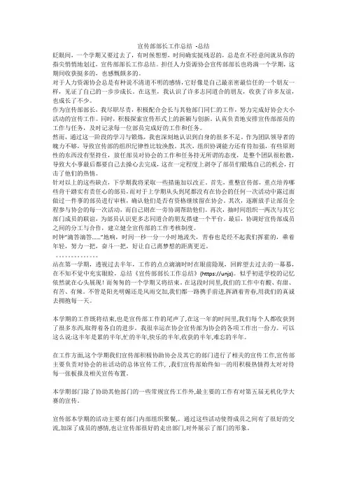 宣传部部长工作总结 -总结