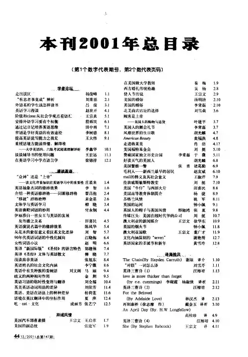 《英语知识》2001年总目录