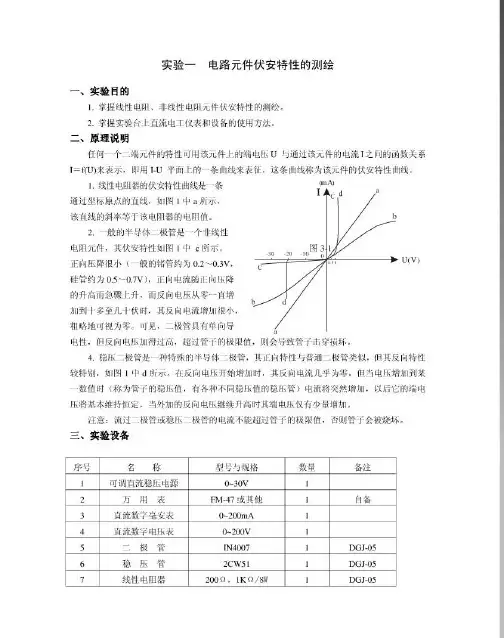 实验三电路元件伏安特性的测绘