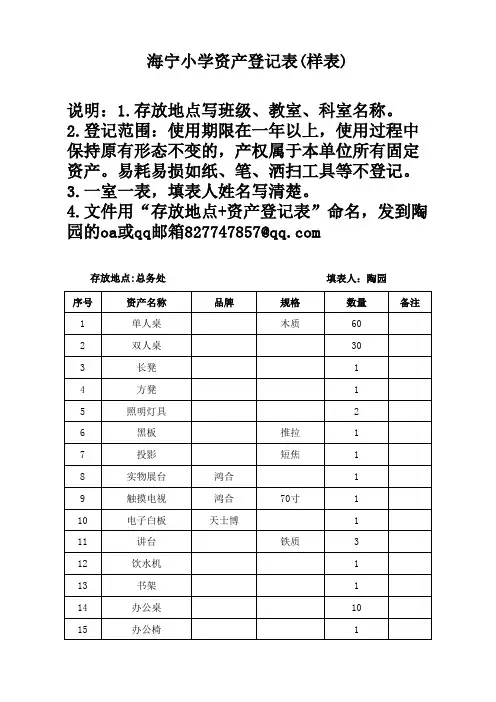资产登记表(样表)