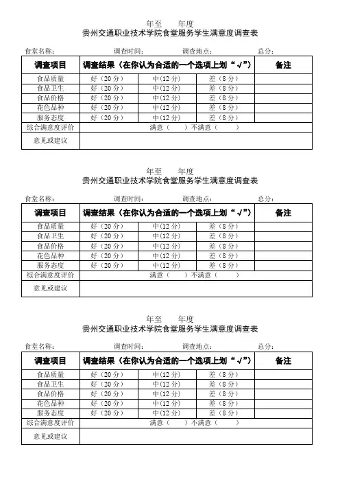 食堂满意度评价表