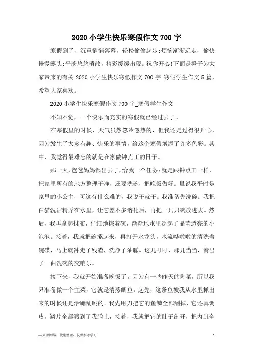 2020小学生快乐寒假作文700字