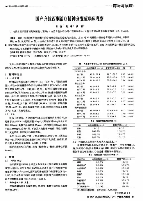 国产齐拉西酮治疗精神分裂症临床观察