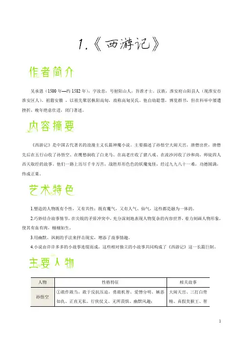 专题01 《西游记》-备战2019年中考语文之常考名著导读   2020中考语文